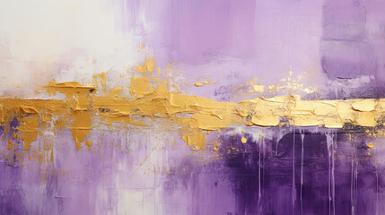 The luxury of gold Venetian plaster on a purple wall. Decorative gold plaster texture for design. Abstract gold color painted on grunge rough concrete wall with plaster.