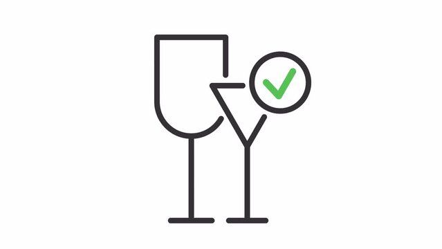 Alcohol allowed sign.Animated wine glasses with green mark icon.Alco area animation.Alcohol control policy.Alcohol zone.High quality 4k footage with white alpha channel 3840 2160 25fps.
