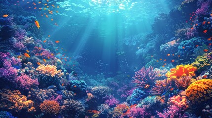 Fototapeta na wymiar Colorful Underwater Coral Reef With Fish