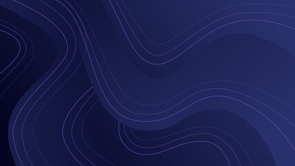 Abstract wavy banner. Blue waves and lines on navy background. Editable stroke. - 773871751