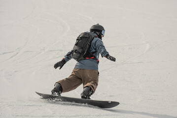 Ski, Snowboard freeride i deep powder snow. Gudauri Georgia Caucasus resort. Freeride in Caucasus...