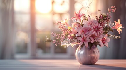 Elegant Spring Flower Bouquet in Vase Sunlit Ambiance