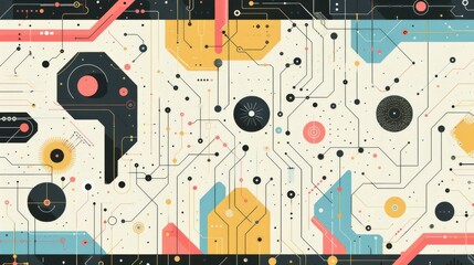 Obraz premium This eye-catching illustration features a colorful circuit board design. The vibrant colors and interesting shapes make it a great choice for a variety of design projects..