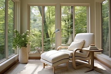 Fototapeta premium Airy and Bright Sunroom Lounge Chairs: Relaxation Spot Inspirations