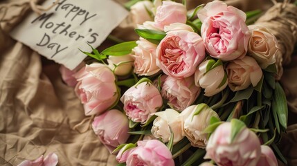 Pink Tulips Bouquet with Happy Mother's Day Note
