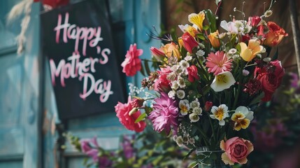 Vibrant Floral Arrangement with Happy Mother's Day Sign
