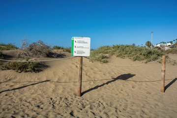 Sign for entry prohibited for dune conservation - 773874168