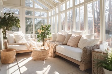Airy Sunlit Oasis: Neutral-tone Breezy Sunroom Retreat