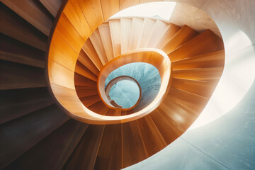 Low angle view of modern spiral staircase.