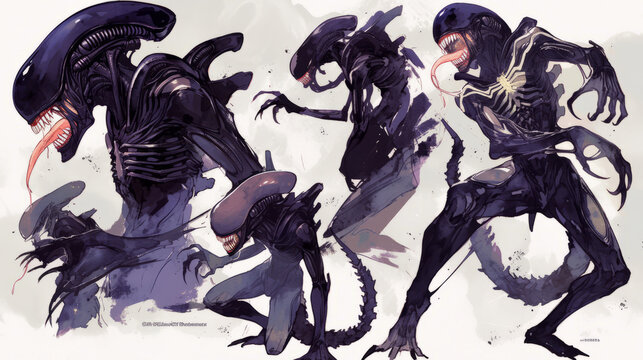 Alien xenomorph anatomy watercolor art work
