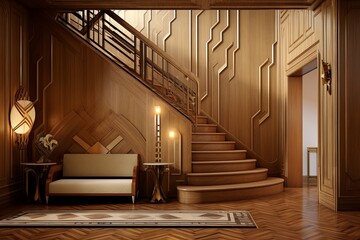 Stepped Profiles: Art Deco Foyer and Hallway Designs with Layered Looks