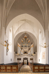 Interior of Mariager Church with organ, Nordjylland, Denmark - obrazy, fototapety, plakaty