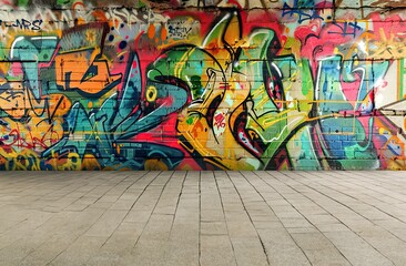 Vibrant Urban Graffiti Art on a Wall: An Abstract Creative Background
