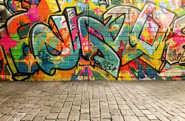 Naklejka premium Vibrant Urban Graffiti Art on a Wall: An Abstract Creative Background