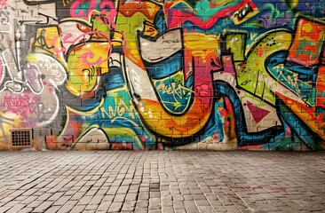 Vibrant Urban Graffiti Art on a Wall: An Abstract Creative Background