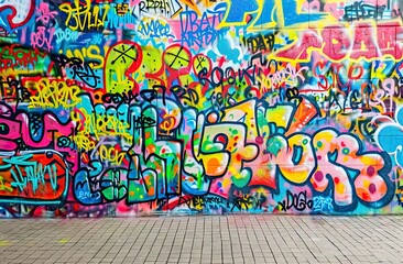 Vibrant Urban Graffiti Art on a Wall: An Abstract Creative Background