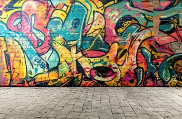 Obraz premium Vibrant Urban Graffiti Art on a Wall: An Abstract Creative Background