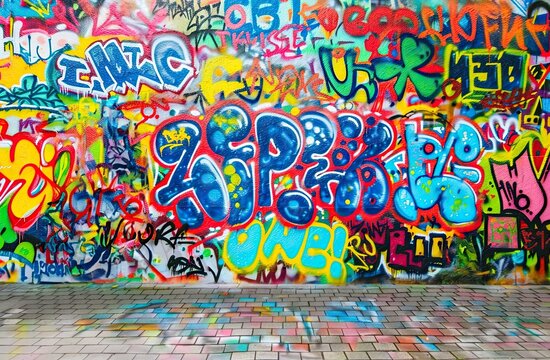 Vibrant Urban Graffiti Art on a Wall: An Abstract Creative Background