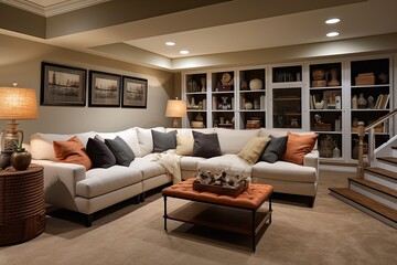 Cozy Style Basement Living Room Design: Comfortable Furniture & Inviting Atmosphere