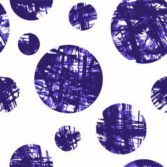 Abstract seamless  background with round spots in dark blue colors. Circles from grunge texture.
Contrasting ultramarine and blue colors on a white background. Perfect for cards, invitations, covers,  - 773877180
