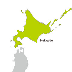 北海道地方、北海道と周辺の地図、英語の県名入り