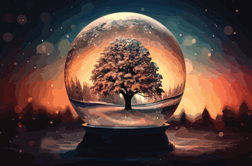 Composite image of decorated magic christmas tree in snow globe - Powered by Adobe