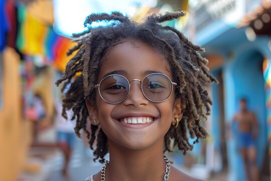Portrait of a happy smiling teenager boy with dreadlocks