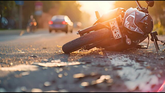 Motorcycle crash accident on a road.