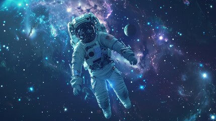 Fototapeta na wymiar Illustration of Astronaut Floating In Space with Stars and Planets in Background