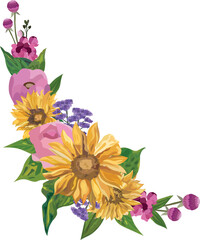 Sunflower frame illustration on transparent background.
