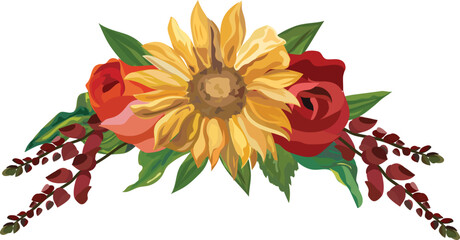Sunflower illustration on transparent background.
