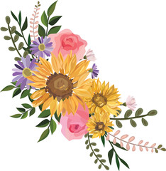 Sunflower illustration on transparent background.
