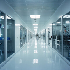 Witness the innovation of clean room technology in microchip manufacturing. AI generative.