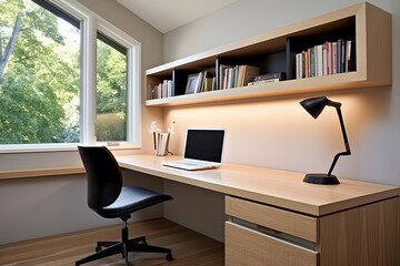 Floating Desk Modernity: Bright and Airy Study Room Decors with Ergonomic Chair and Ample Lighting