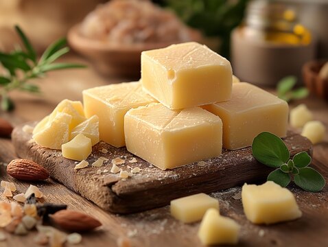 butter karite young leaves of the plant, natural cosmetics concept