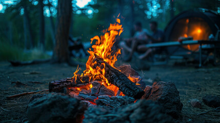 Relaxing camping trip with ember glow, DSLR shot. AI generative artwork. - obrazy, fototapety, plakaty