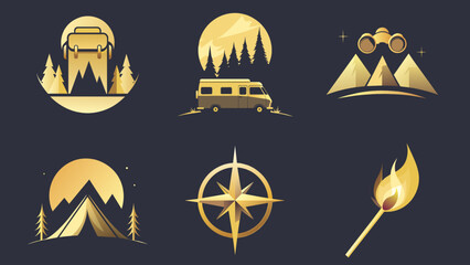 Set of camping icons. Vector illustration in a flat style. Camping symbol. - obrazy, fototapety, plakaty