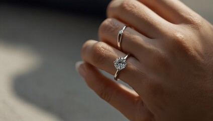 A sleek, modern engagement ring with a single, flawless diamond, catching the light in a chic, minimalist setting Generative AI