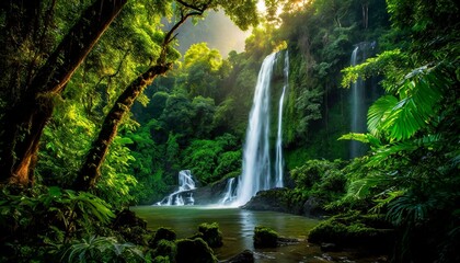 Obraz premium Stunning photo of a rainforest with waterfalls and lush greenery