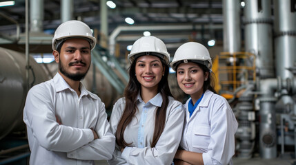young Latinx engineer team wearing a hard hat - obrazy, fototapety, plakaty