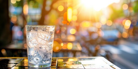 Refreshing glass of water in the blazing summer heat. Staying hydrated during a heatwave