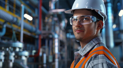 a young Hispanic engineer wearing a hard hat