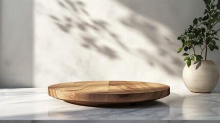 Empty Wooden Table for Mockup in Bright Kitchen Interior.