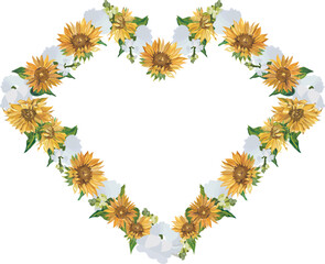 Sunflower frame illustration on transparent background.
