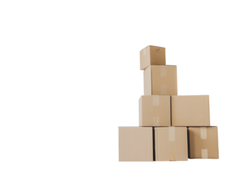 A stack of cardboard boxes on a transparent background