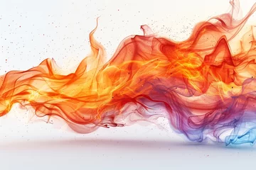 Poster Dynamic abstraction of swirling smoke shapes against a white background, evoking a mystical, colorful trail © Iryna