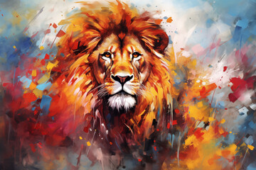 abstract artistic background with a lion, in oil paint type design - 773885905