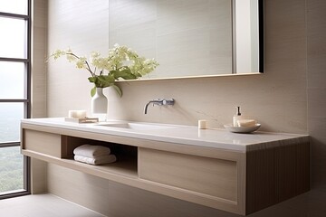Wall-Mounted Vanity: Calming Spa-Like Bathroom Inspirations with a Sleek Look