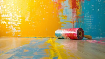 a paint roller on a floor