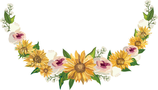 Sunflower frame illustration on transparent background.
